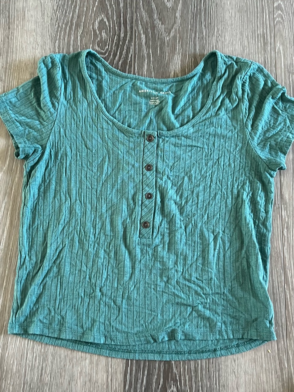 American Eagle Outfitters Teal Ribbed Henley Tee